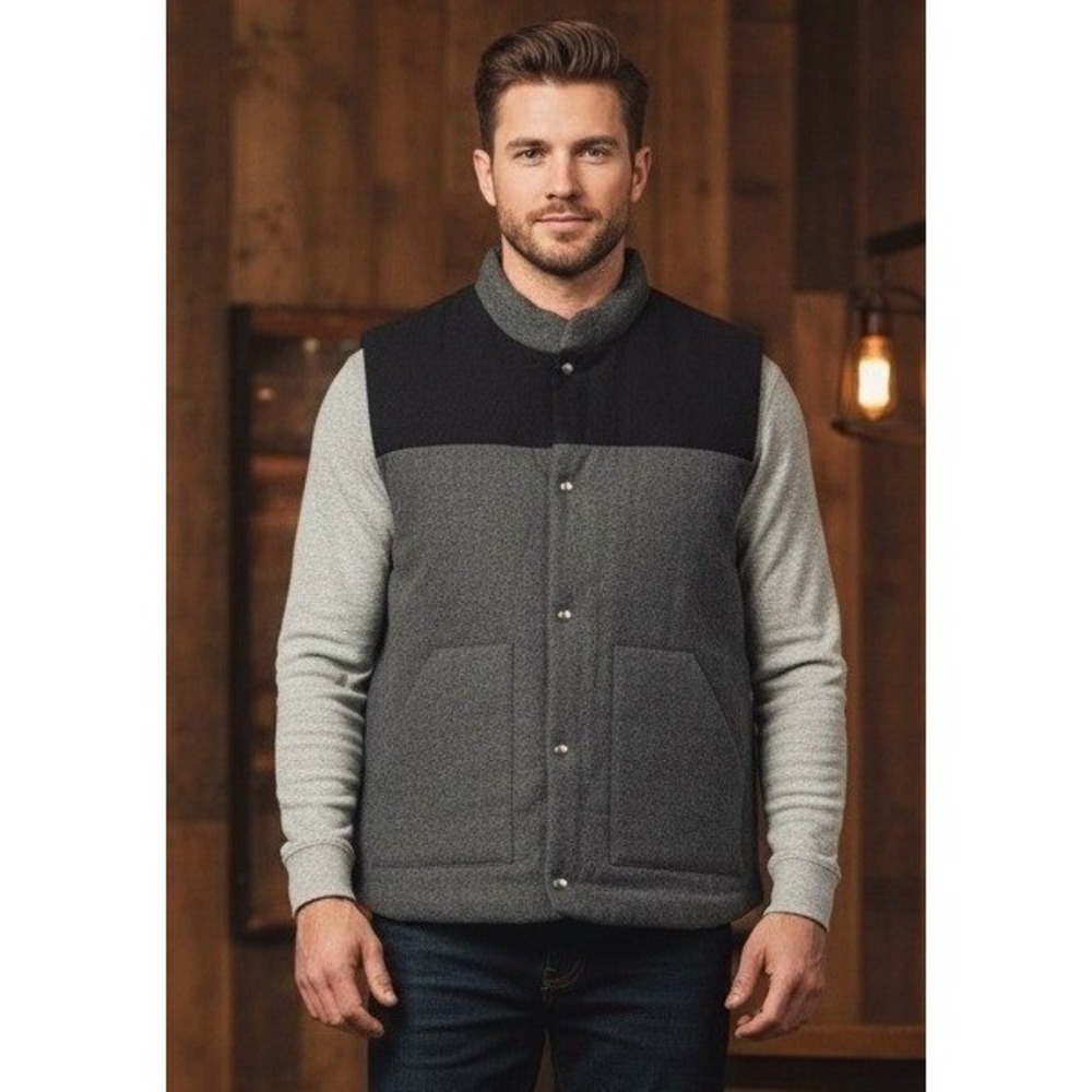Mutual Weave Vest Black Gray Snap Button Up Pockets Outdoor Winter Men's Size XL